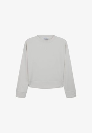 Felpa cropped beige chiaro con maniche lunghe, collo rotondo e polsini a costine. Realizzata in morbido materiale misto cotone. Design semplice.