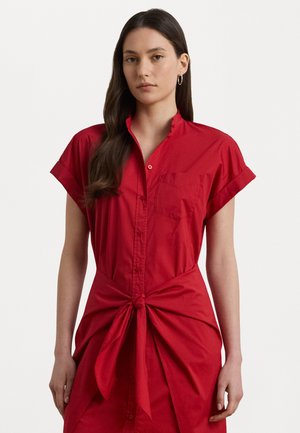 Tie Front Cotton Blend Shirtdress - Robe chemise - madison red