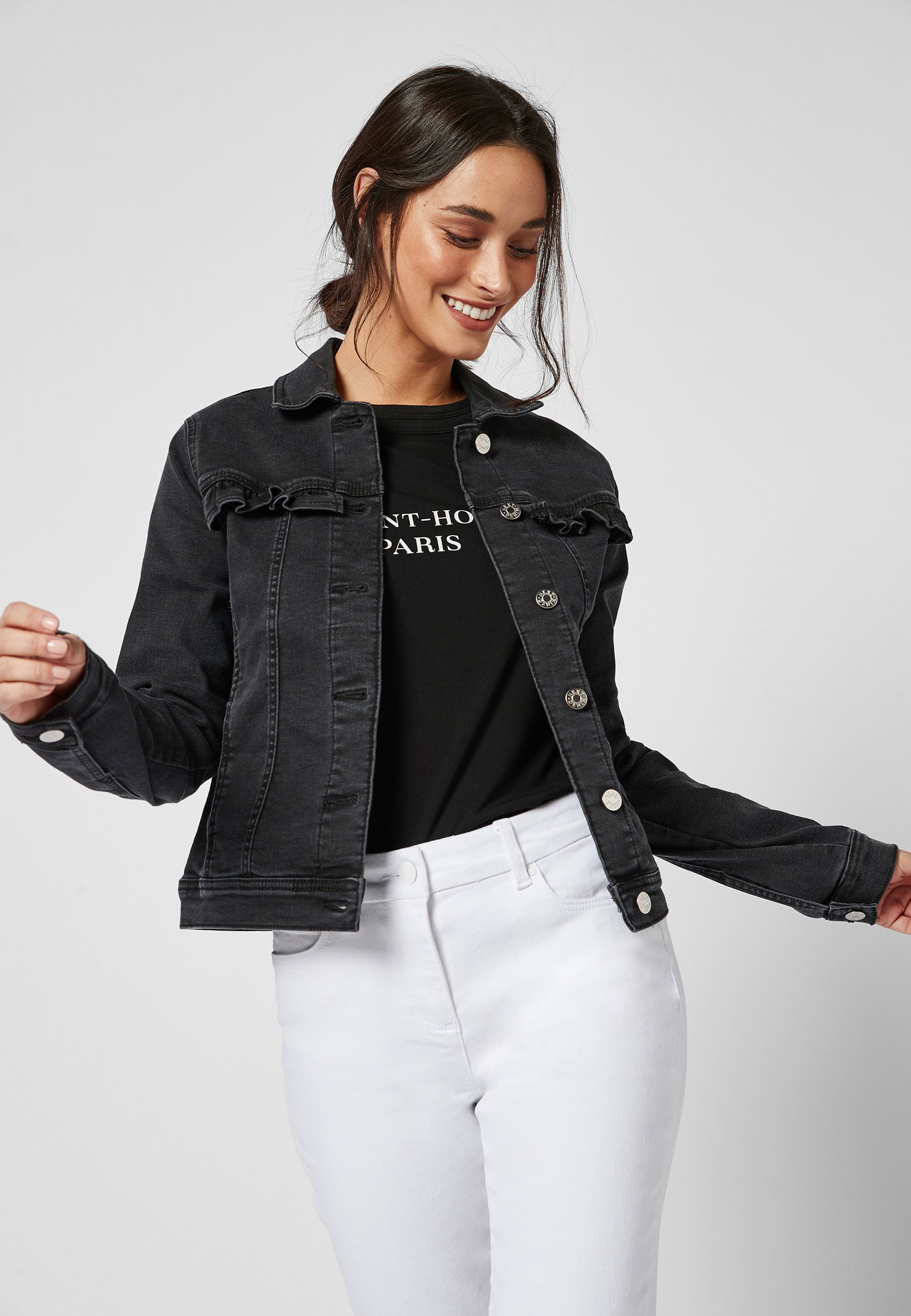 black frill denim jacket
