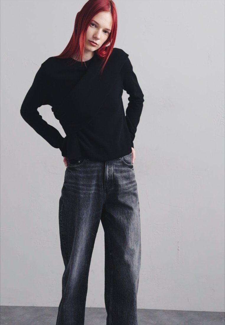【関税込み】Han Kjobenhavn ブラック ワイドパンツ Han Kjøbenhavn Wide Leg - black vein/black - Zalando
