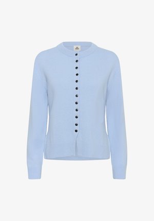 Heleisinine kootud kardigan ümarate kraedega, mustade nööbikinnitustega ning soonikkoes varrukate ja alläärega. Omab sirget lõiget ja külgmist lõhikuid.