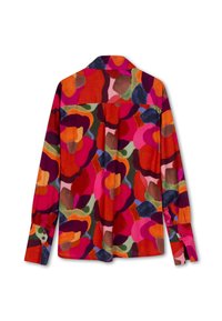 Langarmshirt in een meerkleurig bloemenpatroon met tinten rood, roze, oranje, groen en bruin. Met kraag en knoopmanchetten.