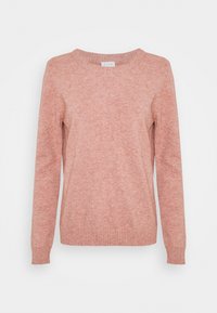 Maglione lavorato a maglia color rosa chiaro con scollo rotondo, maniche lunghe e polsini e orlo a coste. Tessuto morbido e design casual.