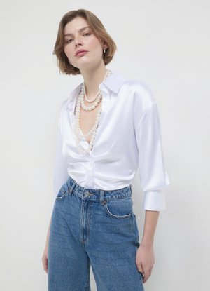Calliope CROP SIMIL CON ARRICCIO - Button-down blouse - bianco ottico
