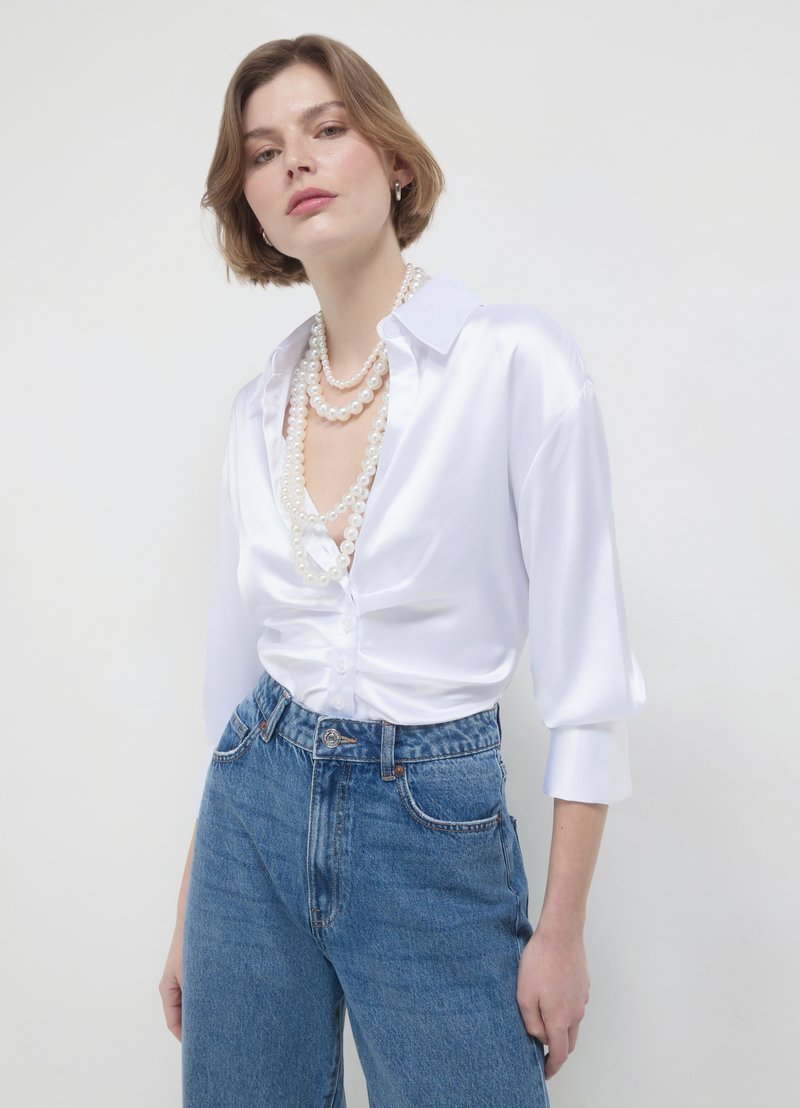 Calliope CROP SIMIL CON ARRICCIO - Chemisier - bianco ottico