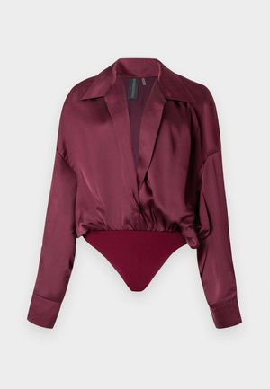 SUPER OVERSIZED BOYFRIEND SHIRT BODYSUIT - Bluza - plum