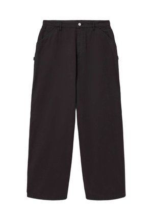 Μαύρο παντελόνι με φαρδιά γραμμή από βαμβάκι. Διαθέτει κλείσιμο με μπροστινά κουμπιά, θηλιές για ζώνη και τσέπες στο πλάι. Ομαλή υφή με ίσια σιλουέτα.