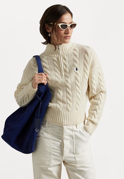 Polo Ralph Lauren CABLE WOOL CASHMERE HALF ZIP SWEATER - Jumper - authentic cream