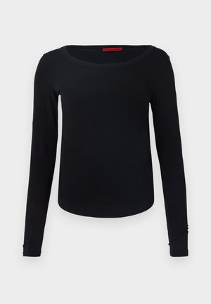Black long-sleeve t-shirt with a round neckline, soft texture, and fitted shape. Features a simple design without patterns or accents.