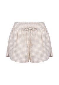 Ruitjesshorts van beige en witte katoenstof, met een elastische tailleband met een aantrekkoord, een relaxte pasvorm en zijzakken.