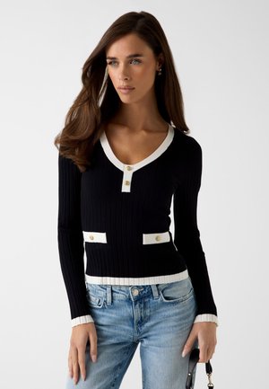 MIT KONTRASTIERENDEN ABSCHLÜSSEN - Pullover - schwarz