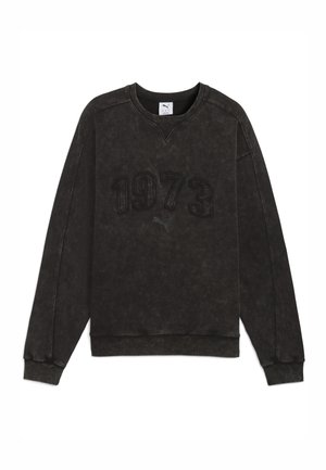 Sort bomuldssweatshirt med V-hals, prægede "1973" detaljer og ribbede manchetter. Blød tekstur med et vintage vaskelook.