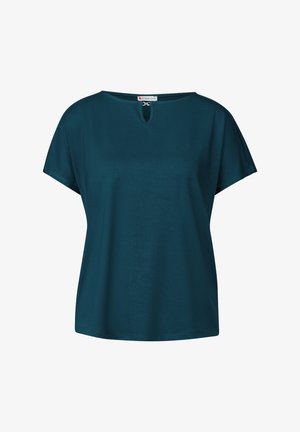 Top verde acqua a maniche corte con scollo rotondo e piccolo dettaglio a chiave, dal fit rilassato, realizzato in materiale morbido.