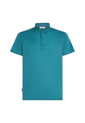 Polo shirt verde acqua a maniche corte realizzato in tessuto testurizzato. Caratterizzato da un colletto classico, tre bottoni e un orlo dritto. Etichetta visibile di lato.