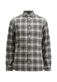 Geruite longsleeve shirt in grijs, zwart en wit. Heeft knoopsluiting, een klassieke kraag en een zachte textuur.