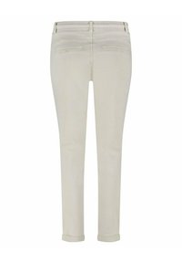 Licht beige jeans met een slim-fit, met een gladde textuur, omgeslagen mouwen en twee achterzakken met subtiele stikdetails.