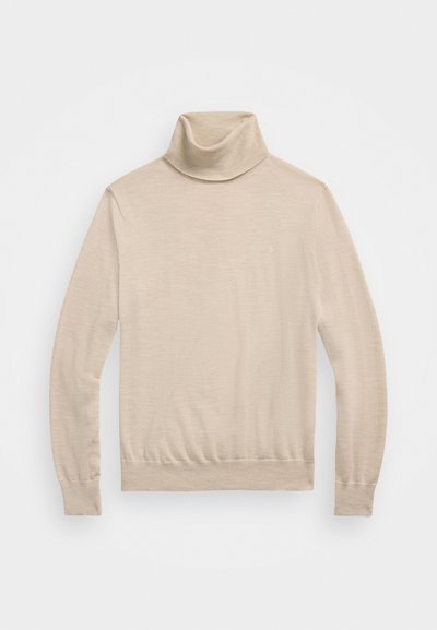 Μπεζ ζιβάγκο φανέλα φτιαγμένη από μαλακό ύφασμα. Διαθέτει μακριά μανίκια, διπλωμένο ψηλό γιακά και εφαρμοστή μέση. Απλός σχεδιασμός χωρίς μοτίβα.