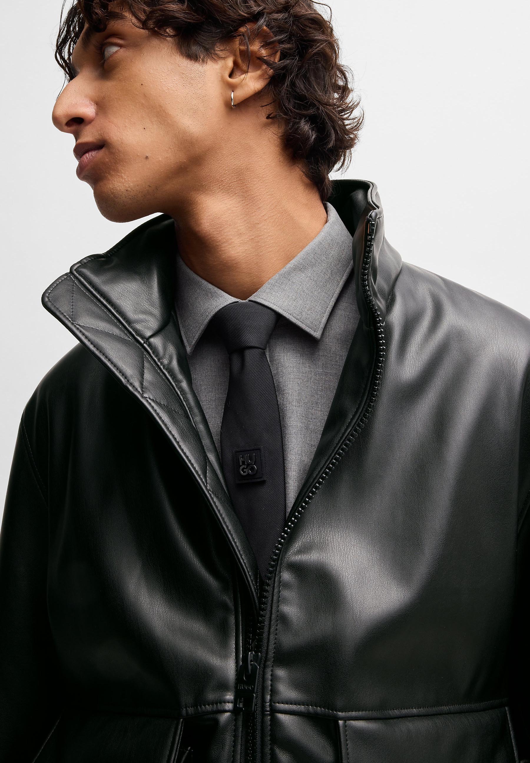 GENTLE FAKE LEATHER JACKET ブラック GENTLE FAKE LEATHER JACKET ブラック GENTLE FAKE LEATHER JACKET