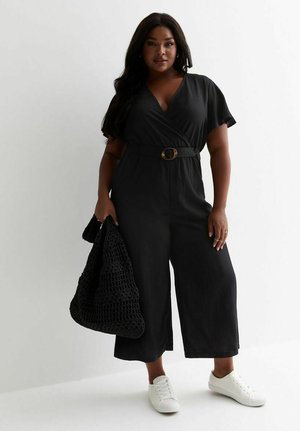 New Look Curves CURVES BELTED WRAP WIDE LEG - Tuta jumpsuit - black