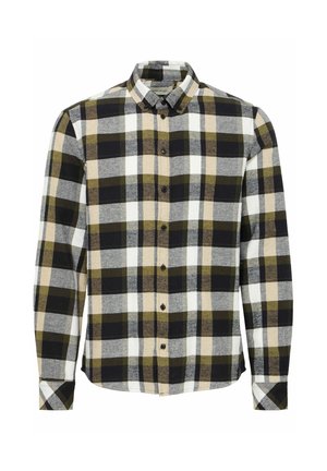 Cămașă pentru bărbați din flană, cu un model plaid multicolor în combinații de negru, verde, galben și alb. Mâneci lungi și închidere cu nasturi. Textură moale.