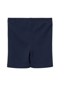Navyblaue gerippte Shorts mit weicher Textur, ausgestattet mit einem elastischen Bund und sauberen Säumen an den Beinöffnungen. Für maximalen Komfort entworfen.