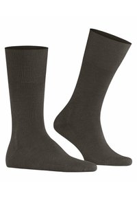 Dunkelgraue Socken mit gerippten Bündchen, glatter Textur und mittellanger Knöchelhöhe. Sie verfügen über eine nahtlose Zehenpartie für Komfort und Langlebigkeit.