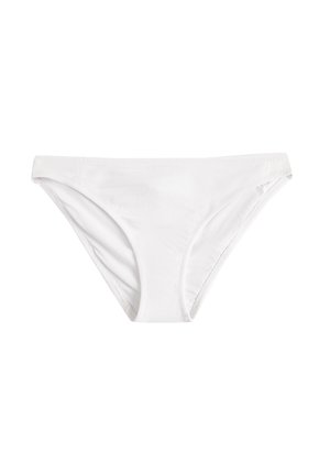 Białe majtki bikini wykonane z gładkiego, elastycznego materiału o klasycznym kroju. Posiadają umiarkowane podniesienie i bezszwowe krawędzie dla wygody.