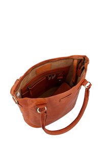 Borsa in pelle nera con doppi manici, interno spazioso, tasca con zip e vari scomparti. Texture liscia con minimi dettagli in metallo.