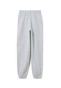 Graue Sweatpants mit elastischem Bund, elastischen Bündchen an den Knöcheln und weichem, strukturiertem Baumwollmischgewebe.