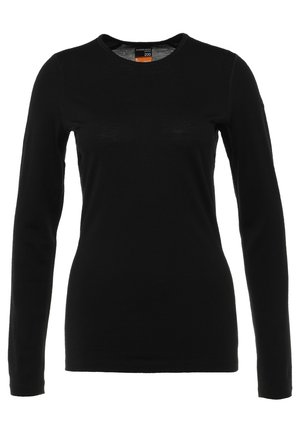 Long-sleeve black t-shirt made of soft fabric, featuring a round neckline and a fitted design with no visible patterns or accents.