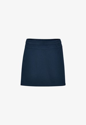 Marineblå mini-skjorte med struktureret talje, sømløst design og blødt, tekstureret stof. Ingen synlige mønstre eller dekorationer.