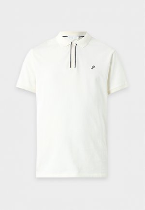 Pier One, CONTRAST ZIP SHORT SLEEVES POLO - Polo - egret/black