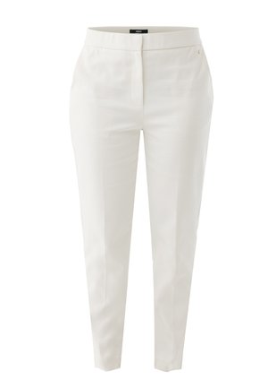 Weiße, maßgeschneiderte Hose mit glatter Oberfläche, mit einem mittelhohen Bund, einer vorderen Tasche und einem zulaufenden Bein-Design.