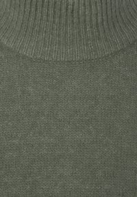 Maglione a collo alto lavorato a maglia in verde scuro. Presenta un colletto a coste e una soffice trama con un motivo di maglia uniforme, adatto per garantire calore.