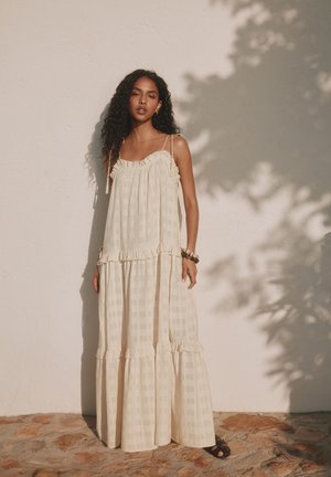Next, REGULAR FIT - DOBBY CHECK TIERED  - Maxikjoler - cream