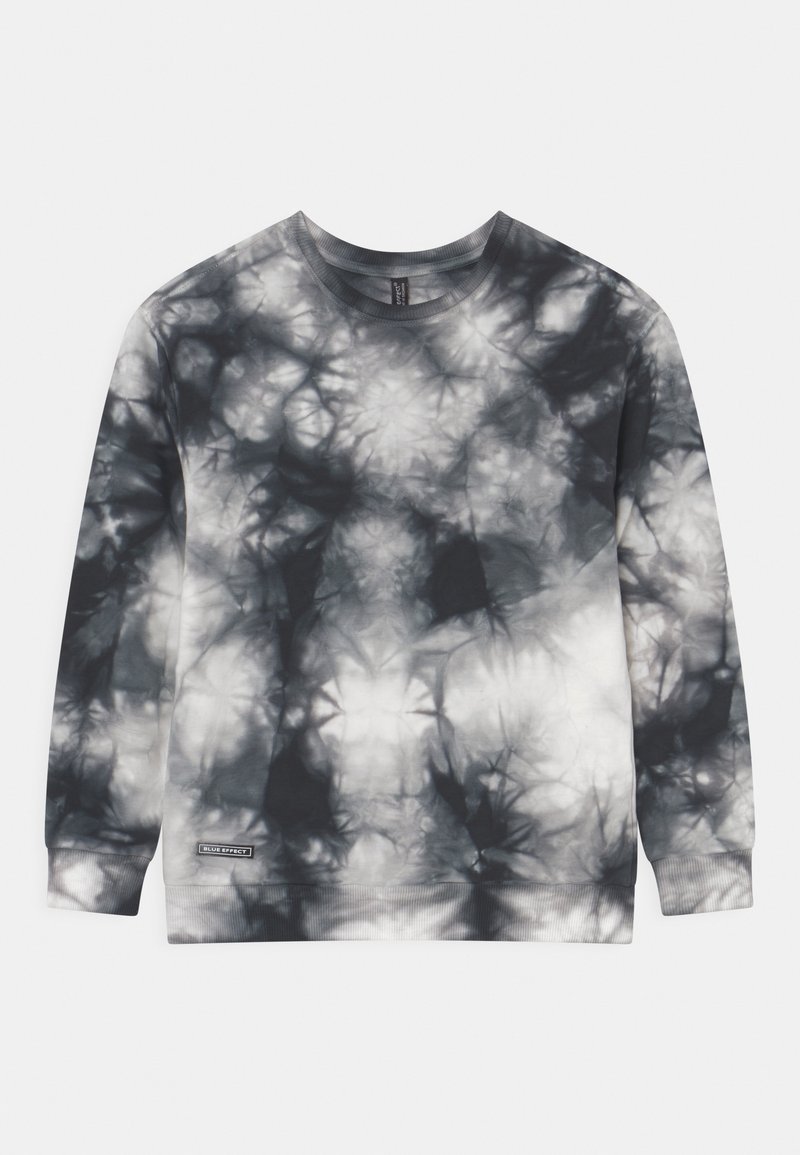Sweatshirt à manches longues avec un motif tie-dye noir et gris. Fabriqué à partir d'un tissu doux avec un col rond et des poignets et un ourlet en côte.