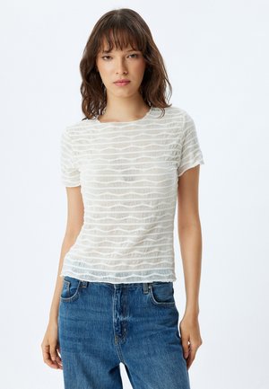 Koton SEMI SHEER CROP - Printtipaita - white