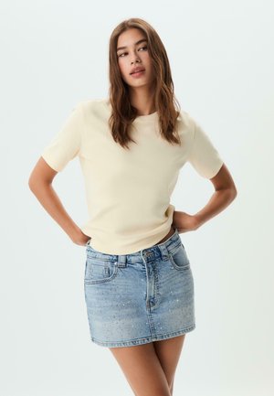 D62 SKORT WITH RHINESTONES - Mini skirt - blue denim
