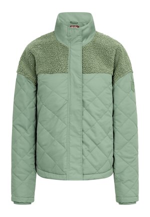 Quilted Jacke in Hellgrün, mit einem strukturierten Fleece-Oberteil. Stehkragen und taillierte Bündchen, mit einem durchgehenden Reißverschluss vorne.