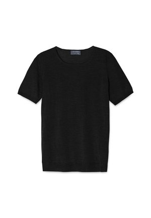 Top de punto negro de manga corta con escote redondo y puños acanalados, etiquetado con Falconeri.