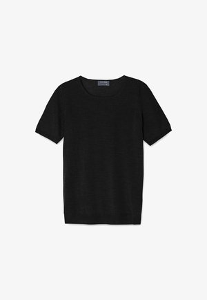 Czarny dzianinowy top z krótkim rękawem, okrągłym dekoltem i ściągaczami, oznaczony marką Falconeri.