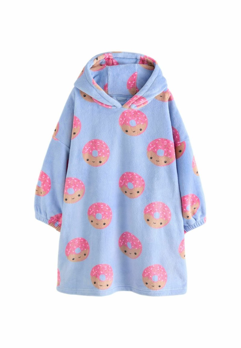 Blå hættetrøje-blek med donut mønstre i pink og brunt. Fremstillet af blødt fleece, med elastiske manchetter og en afslappet pasform.
