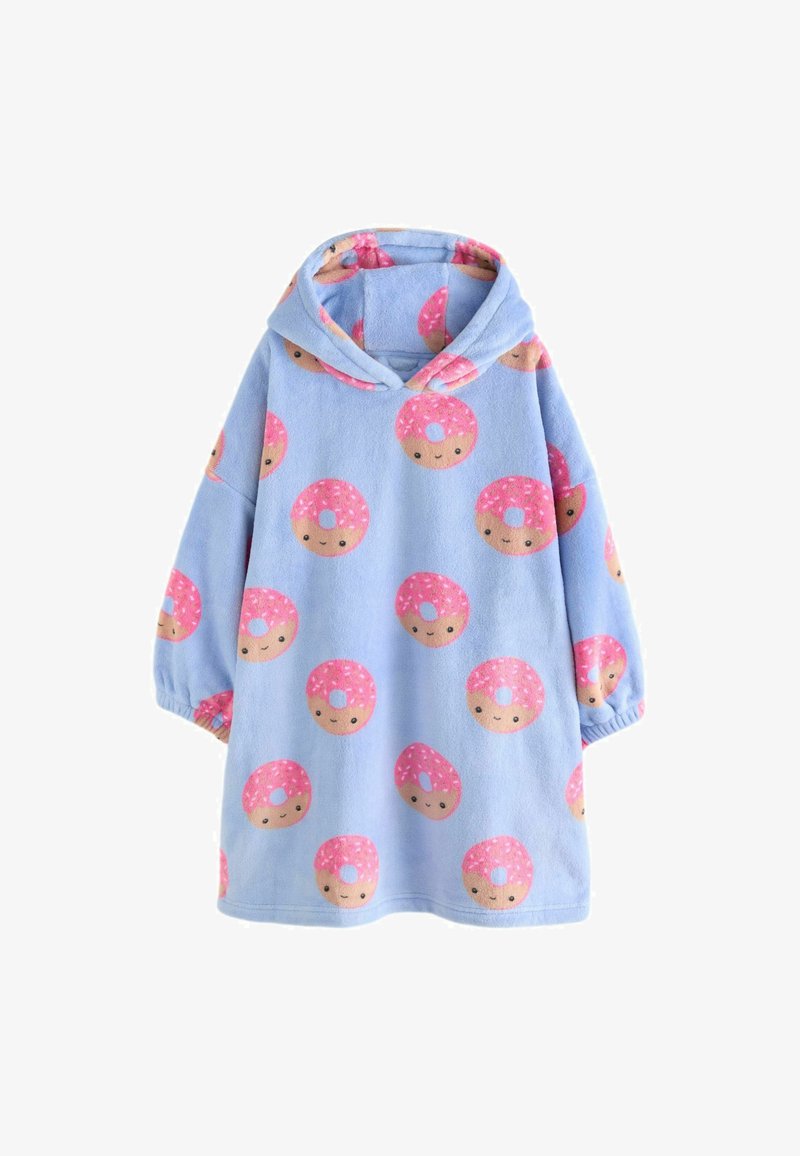 Blå hættetrøje-blek med donut mønstre i pink og brunt. Fremstillet af blødt fleece, med elastiske manchetter og en afslappet pasform.