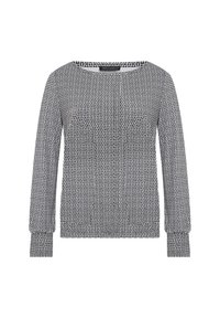 Zwart-wit langemouwen top met een gestructureerd geometrisch patroon, ronde halslijn en elastische manchetten. Gemaakt van een zachte, lichte stof.