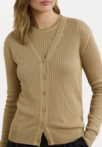 Lauren Ralph Lauren Rib Knit Linen Blend V Neck Cardigan - Kardiganas - camel