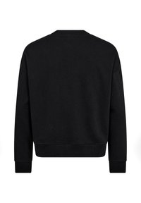 Sort sweatshirt med rund halsudskæring, lange ærmer og ribbede manchetter. Glat stof, cropped længde, minimalistisk design.