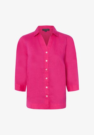 Hellpinkes Hemd mit 3/4-Ärmeln und klassischem Kragen, aus leichtem Stoff.