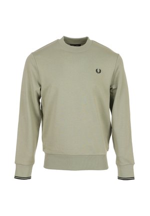 Felpa beige con collo rotondo, polsini e orlo a coste, con un piccolo logo di corona d'alloro nera sul lato sinistro del petto.