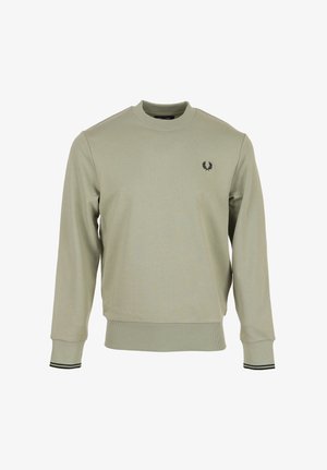 Felpa beige con collo rotondo, polsini e orlo a coste, con un piccolo logo di corona d'alloro nera sul lato sinistro del petto.