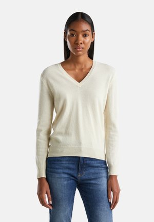 United Colors of Benetton MERINO V NECK - STRICKPULLOVER - Jersey de punto - white